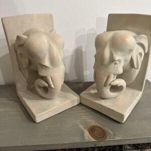 Pair Of Elephant Head Ceramic Bookends Make In USA